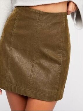 Free People Vegan Leather Mini Skirt Olive Size 10